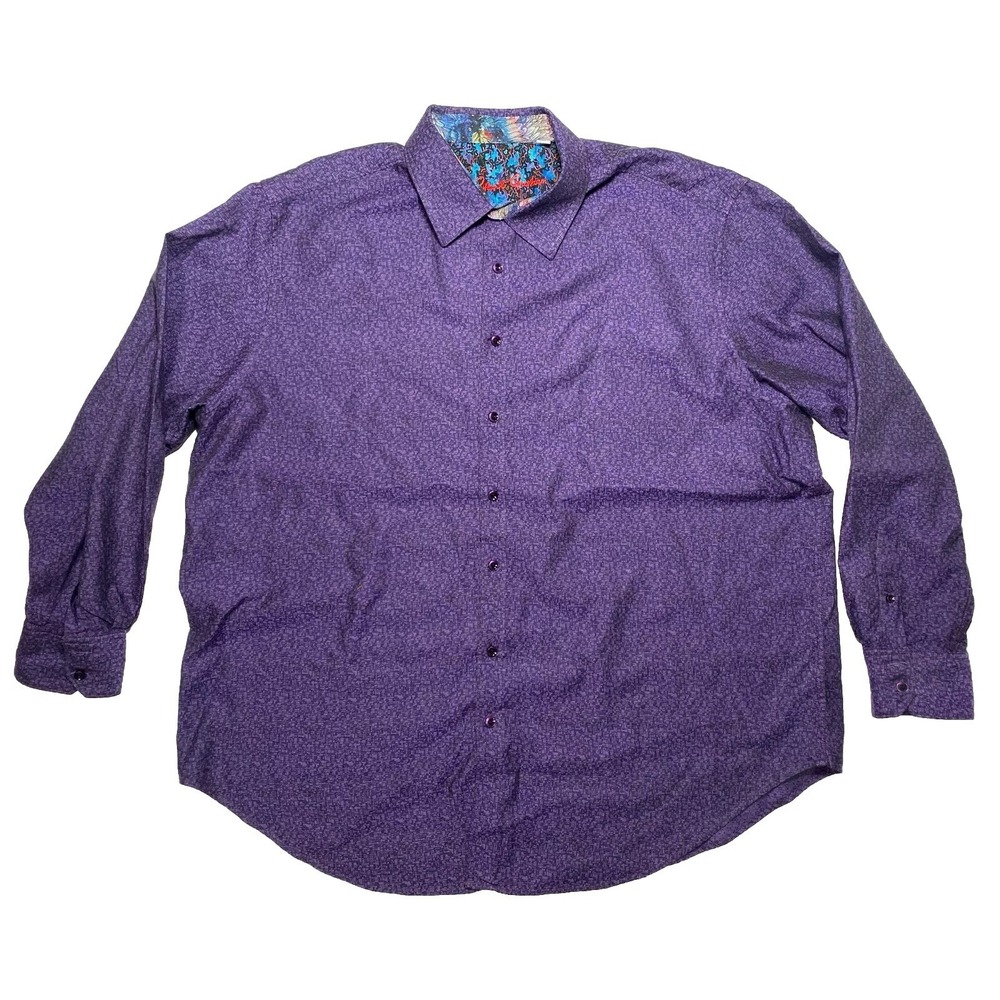 Robert Graham Men's 2XL Button Up Flip‎ Cuff Purple Block Pattern